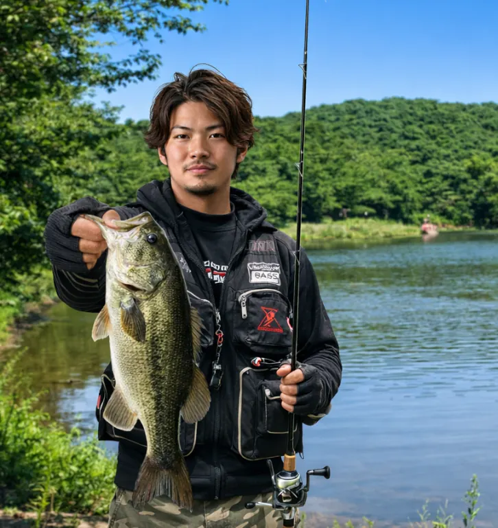 仁箇堤でブラックバスの釣果を得た澤田.webp