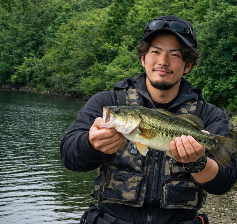 保台ダムでブラックバスの釣果を得た澤田.webp