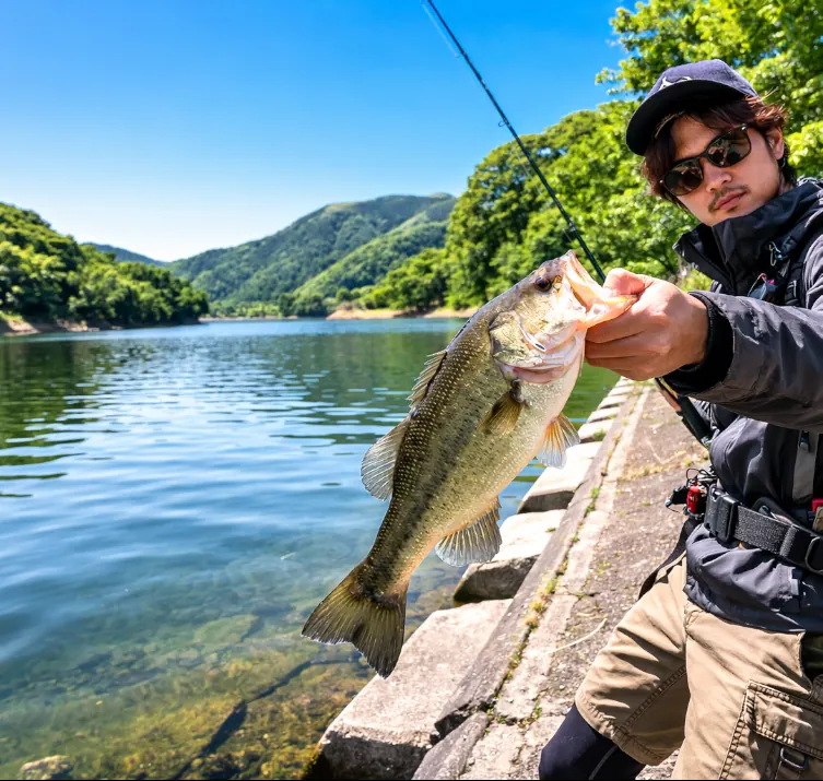 力丸ダムでブラックバスの釣果を得た澤田.webp