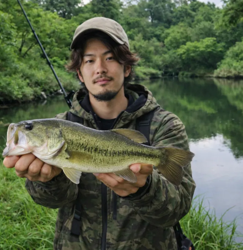 十二丁目沼でブラックバスの釣果を得た澤田.webp