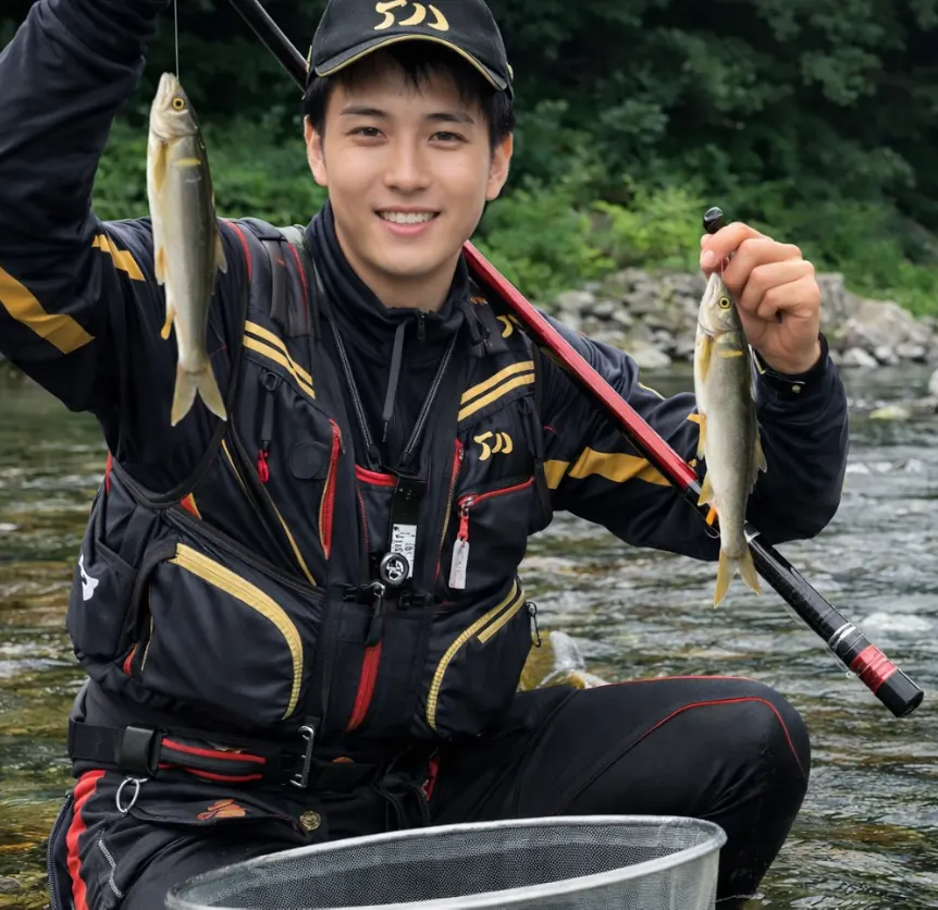 南牧川でアユの釣果を得た新崎.webp