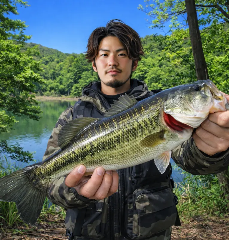 古木場ダムでブラックバスの釣果を得た澤田.webp