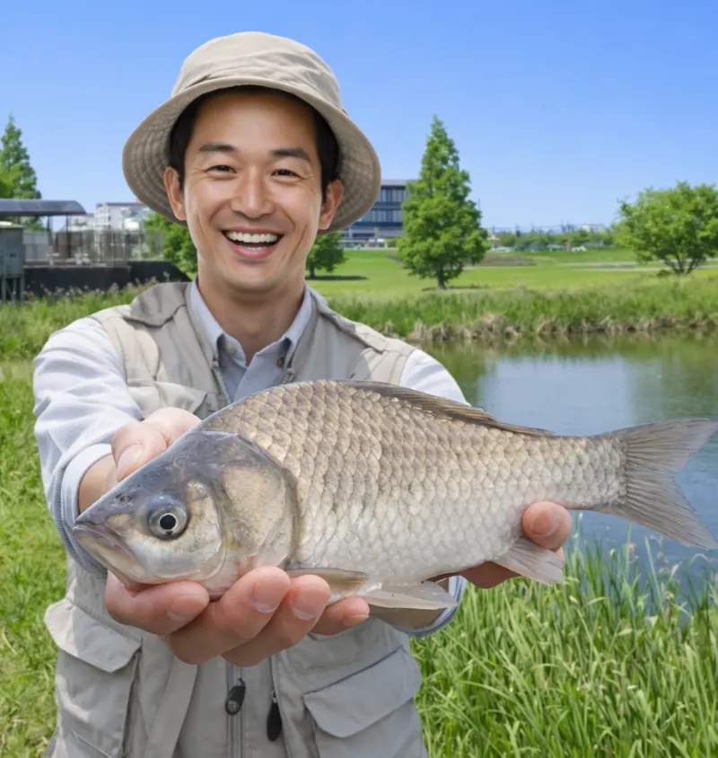 吉川運動公園でヘラブナの釣果を得た勝田.webp