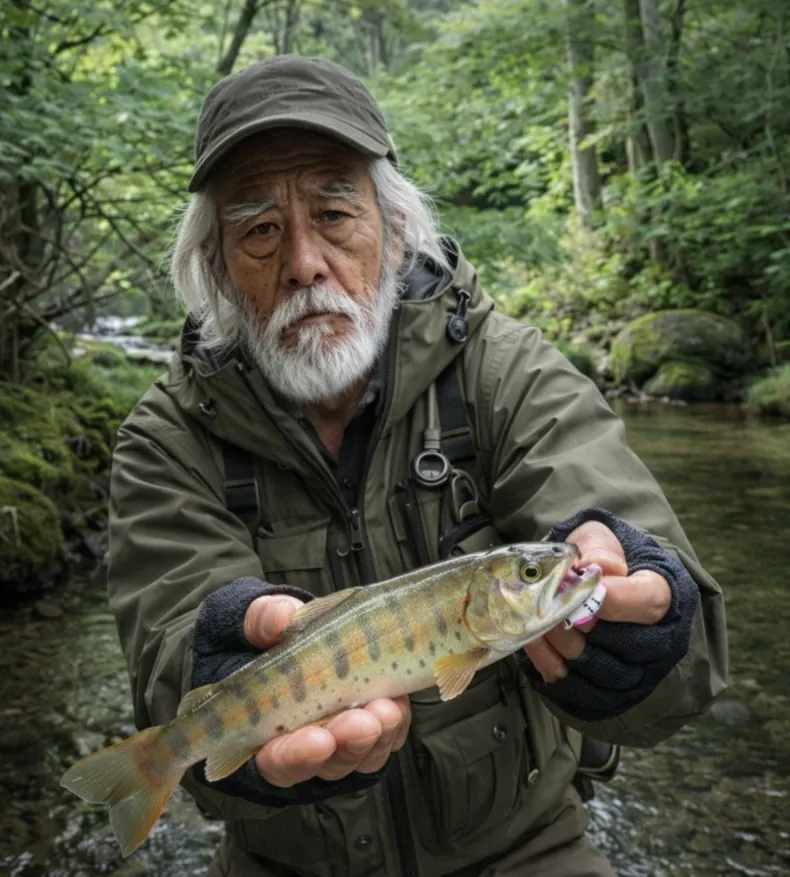 和賀川でヤマメの釣果を得た米田.webp