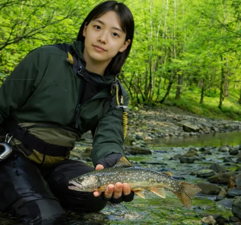 土呂部川でイワナの釣果を得た森永.webp