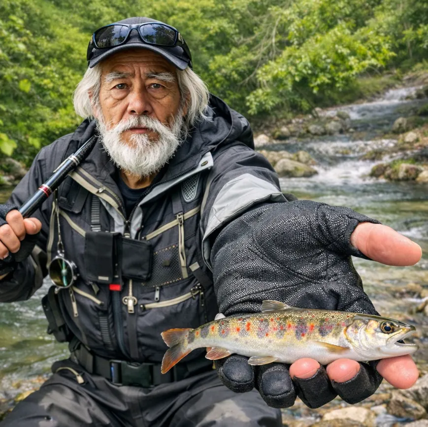 坂内川でアマゴの釣果を得た米田.webp