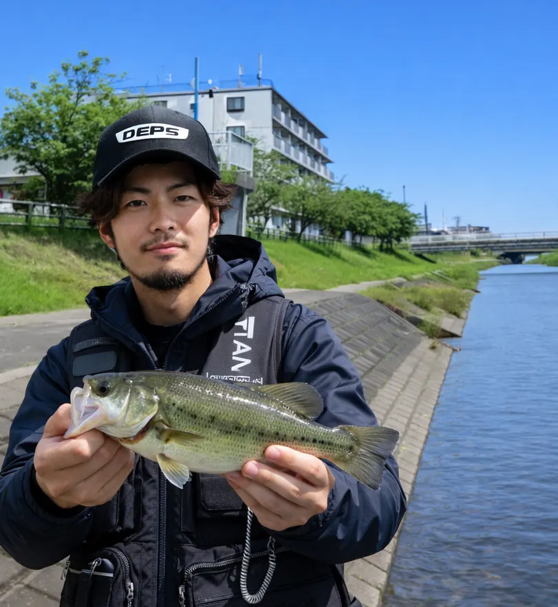 坂川でブラックバスの釣果を得た澤田.webp