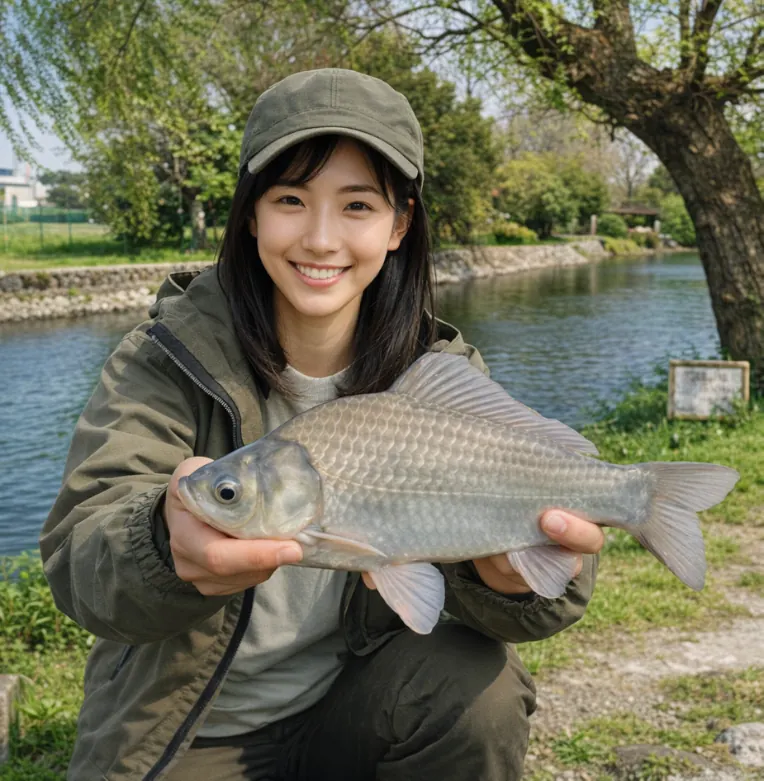 夕べが池自然公園でヘラブナの釣果を得た黒川.webp