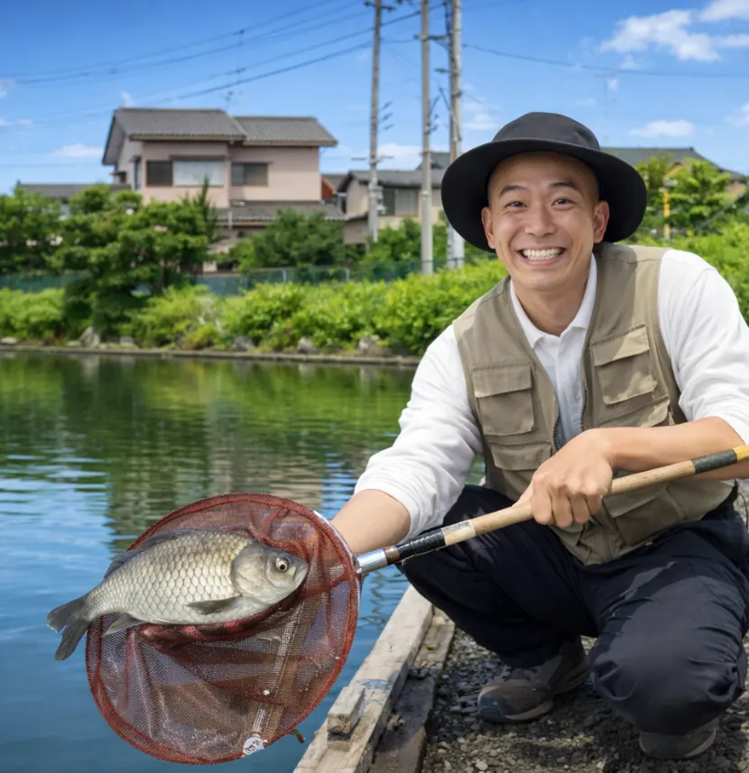 多摩川へら鮒センターでヘラブナの釣果を得たがんだま君.webp