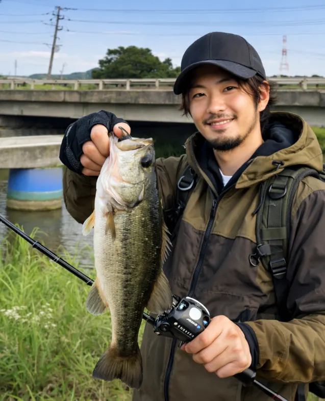 夜越川でブラックバスの釣果を得た澤田.webp