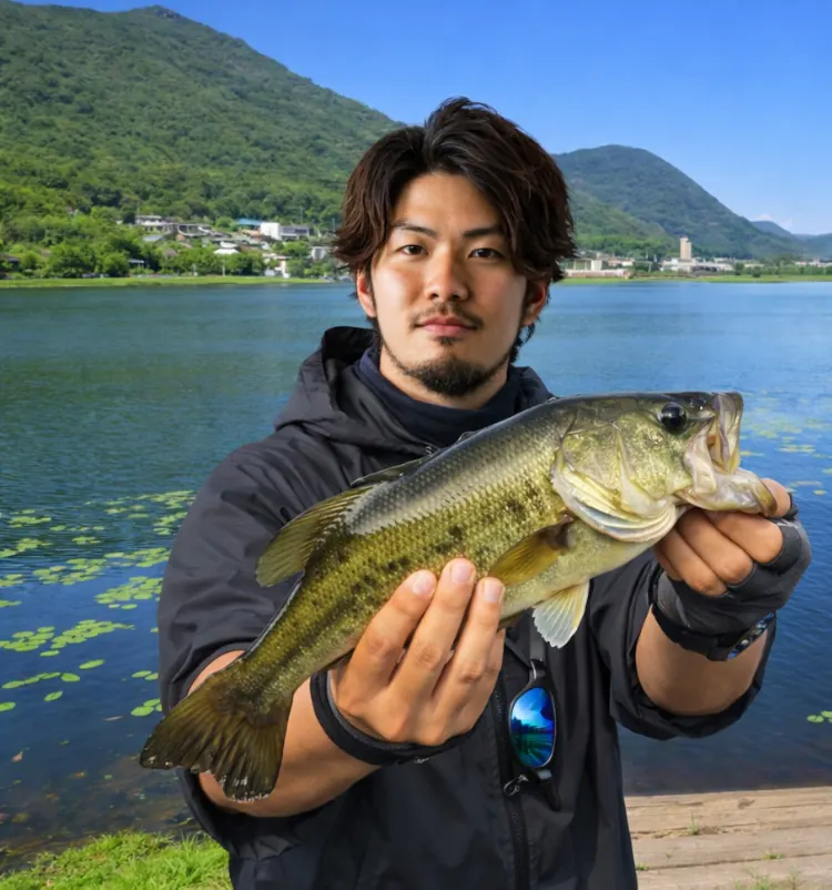大ヶ池でブラックバスの釣果を得た澤田.webp