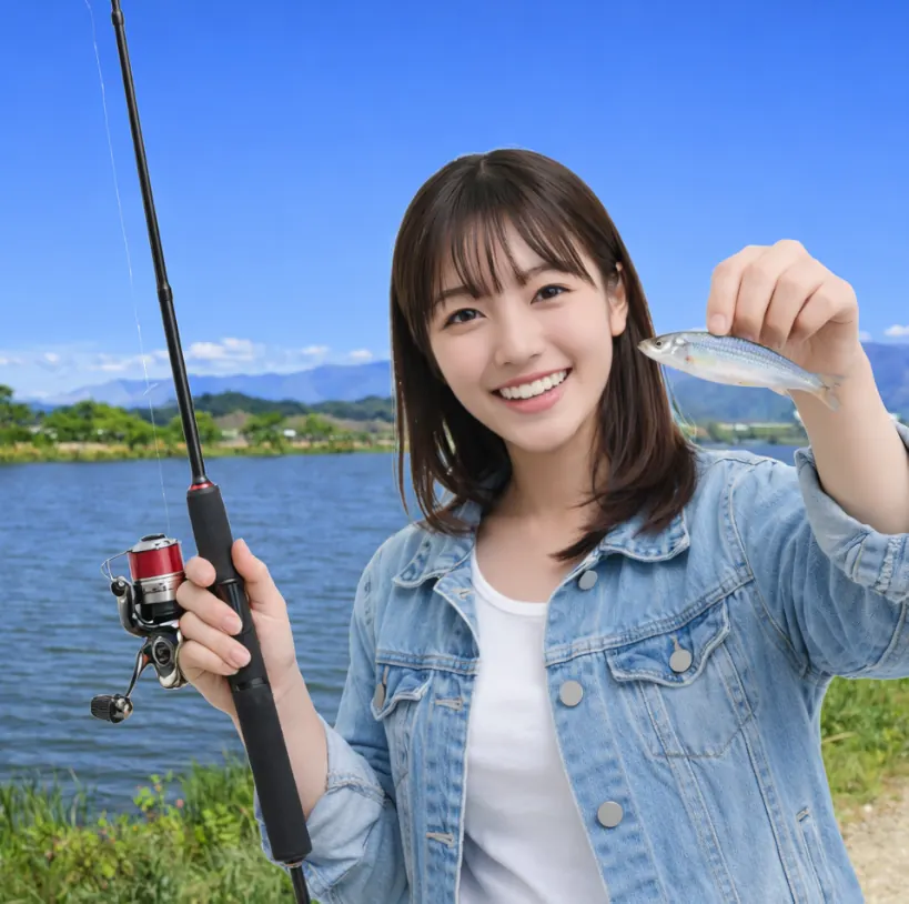 大同川でモロコの釣果を得た女性.webp