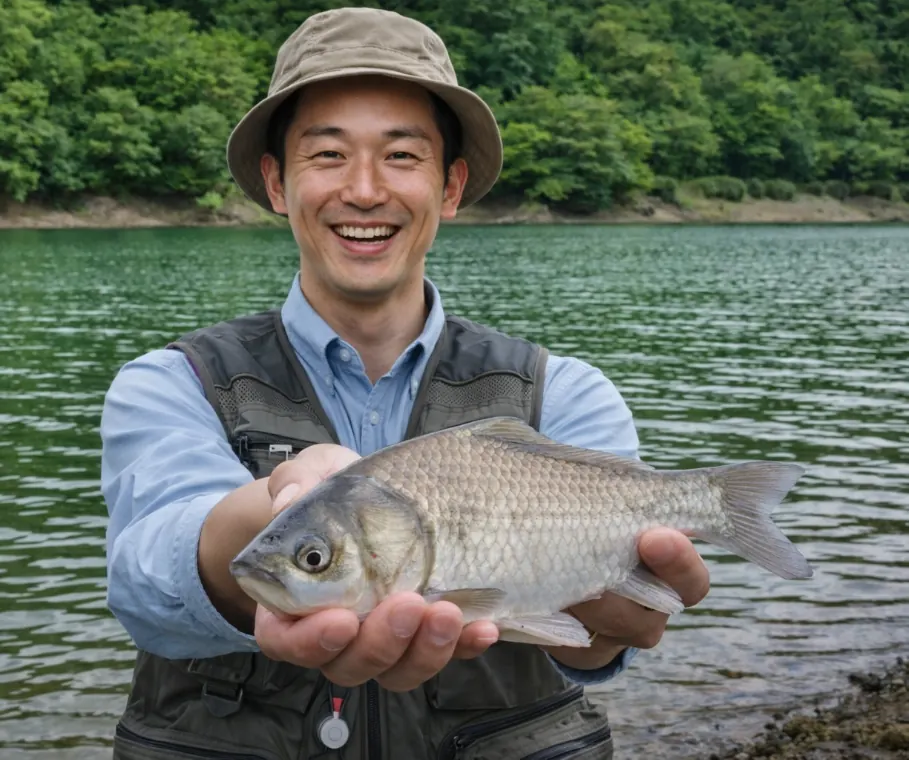 大杉ダムでヘラブナの釣果を得た勝田.webp
