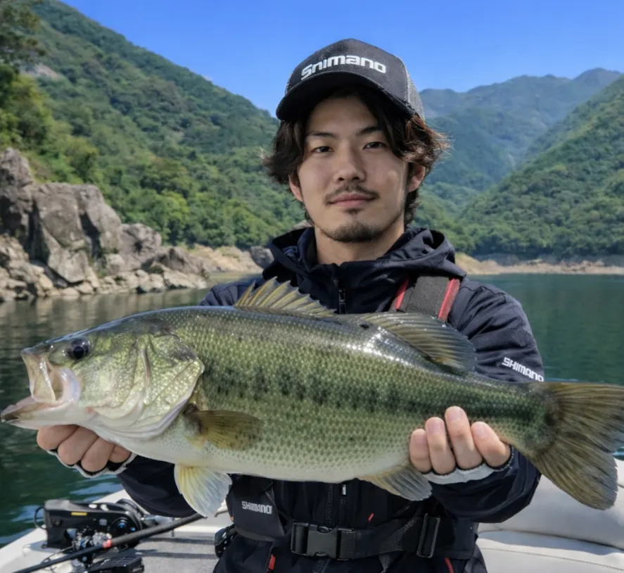 大渡ダムでブラックバスの釣果を得た澤田.webp