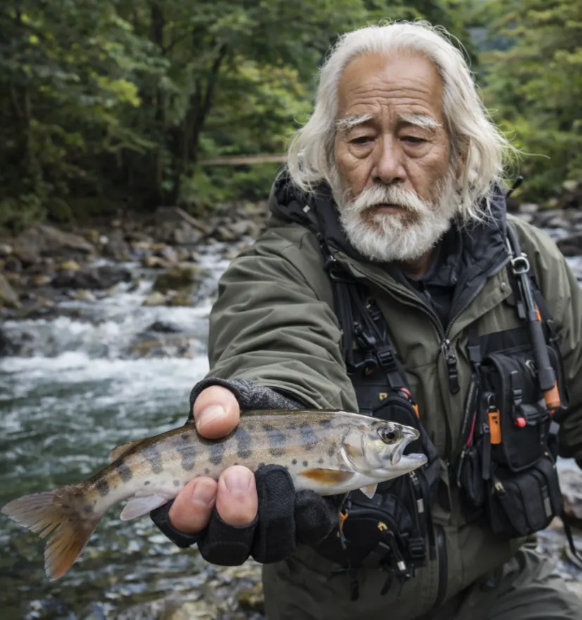大芦川でヤマメの釣果を得た米田.webp