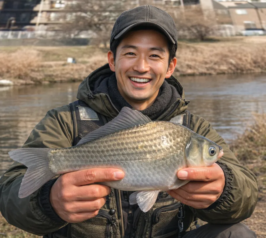 大落古利根川でヘラブナの釣果を得た勝田.webp