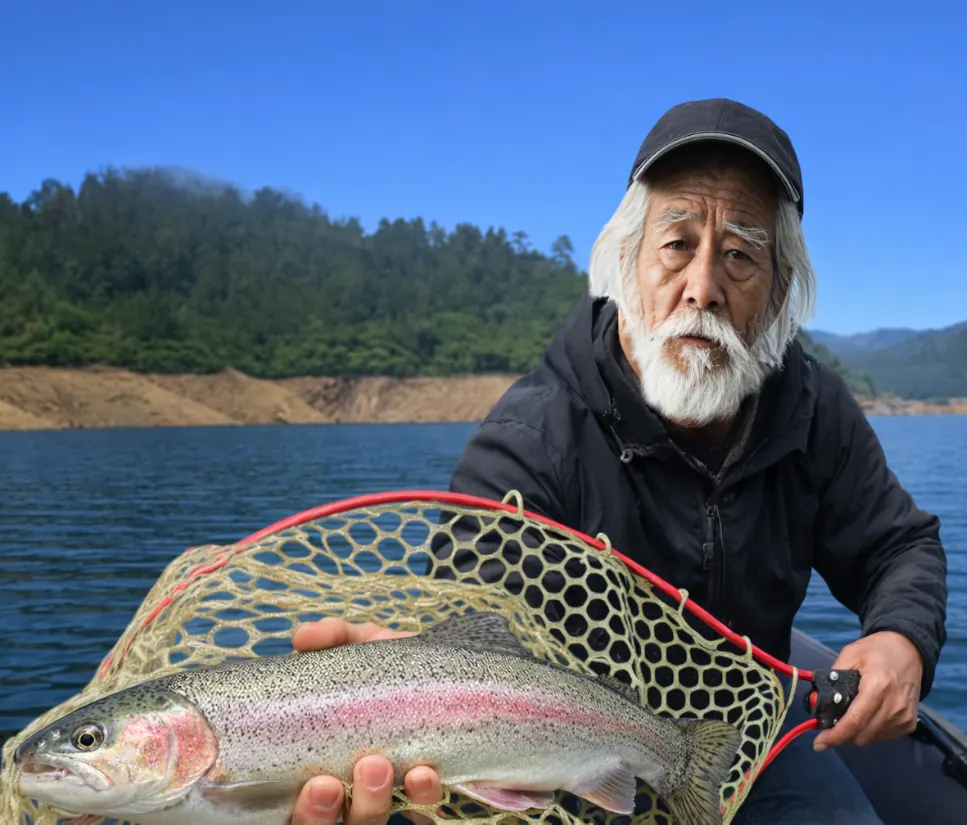奥利根湖でニジマスの釣果を得た米田.webp