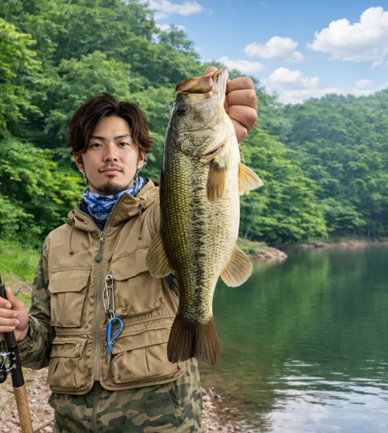 妙義湖でブラックバスの釣果を得た澤田.webp