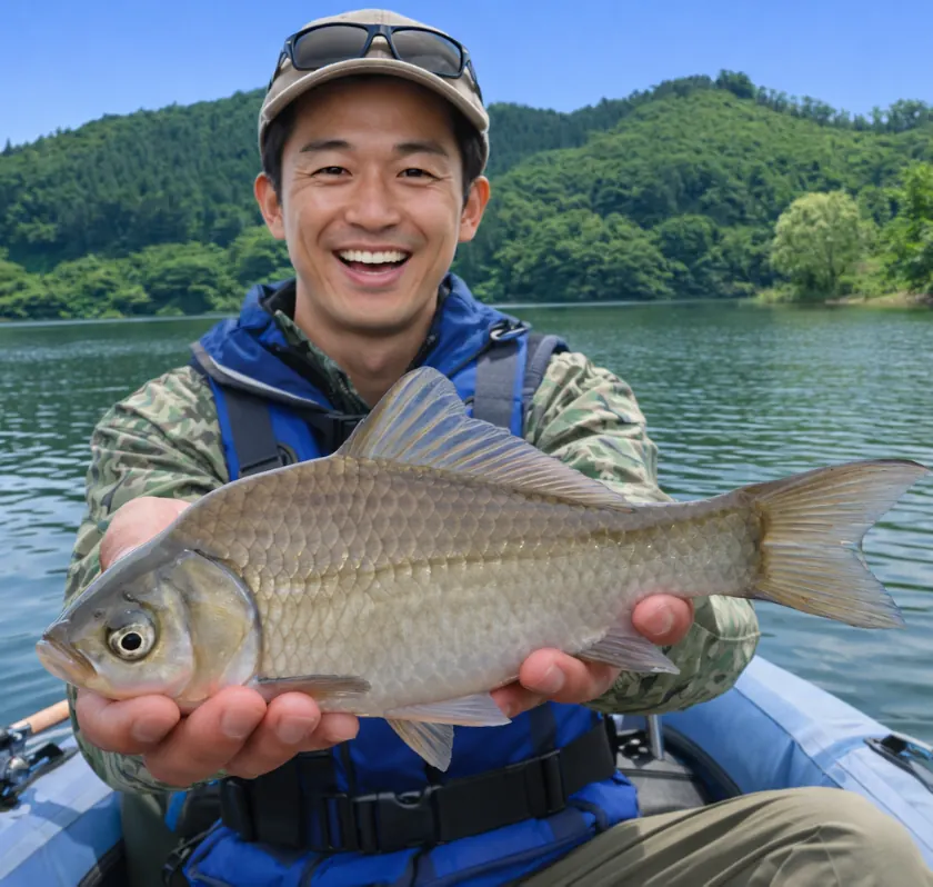 宮床ダムでヘラブナの釣果を得た勝田.webp