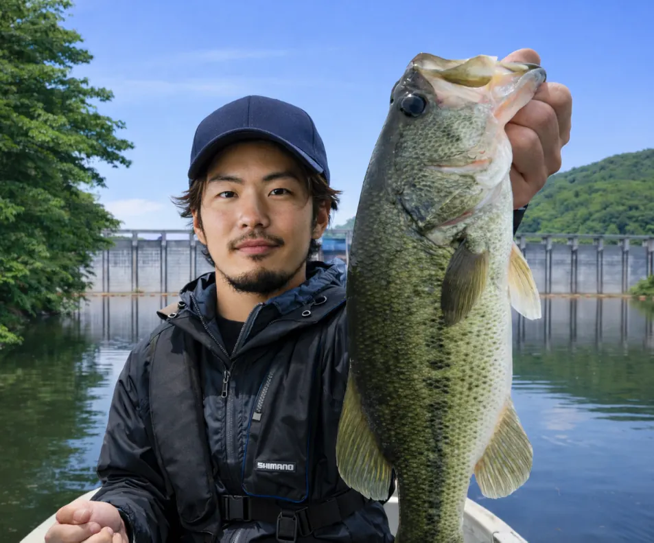 小山ダムでブラックバスの釣果を得た澤田.webp
