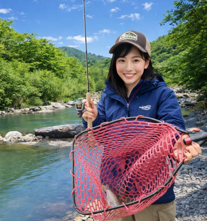 小柿渓谷放流釣り場でニジマスの釣果を得た黒川.webp