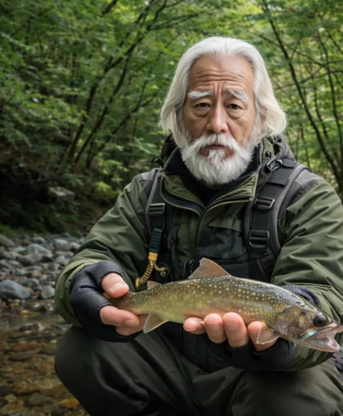 小百川でイワナの釣果を得た米田.webp