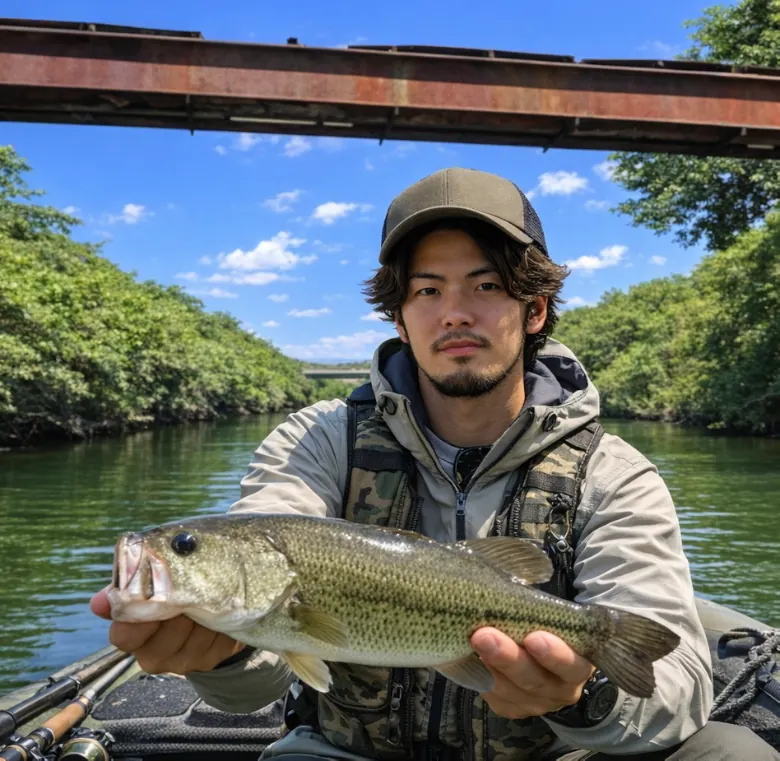 小竹川でブラックバスの釣果を得た澤田.webp