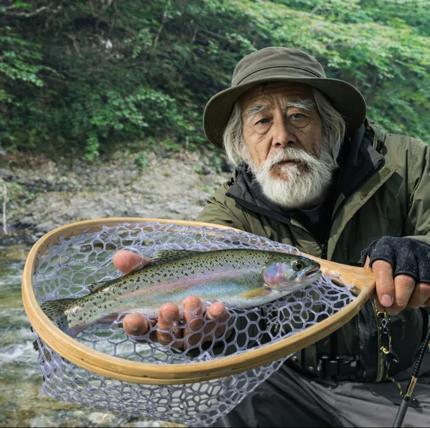 小菅川でニジマスの釣果を得た米田.webp