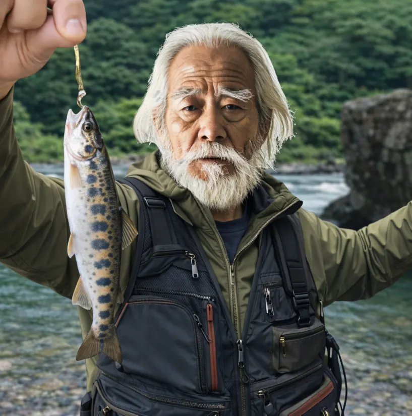 小鳥川でヤマメの釣果を得た米田.webp