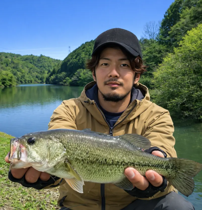 山手ダムでブラックバスの釣果を得た澤田.webp