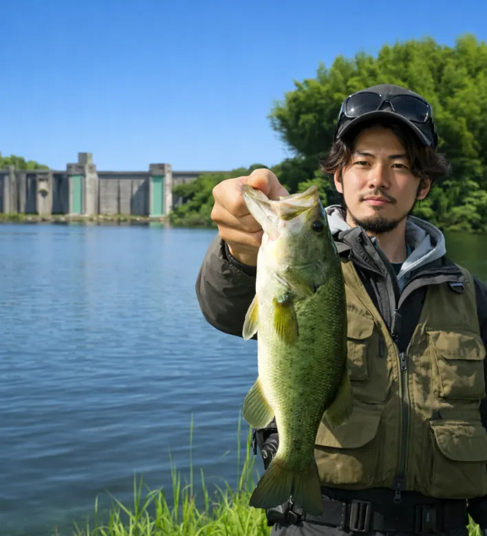 山神ダムでブラックバスの釣果を得た澤田.webp