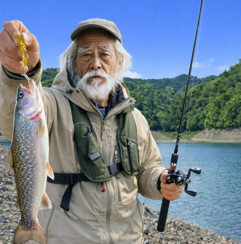 岩尾内湖でアメマスの釣果を得た米田.webp