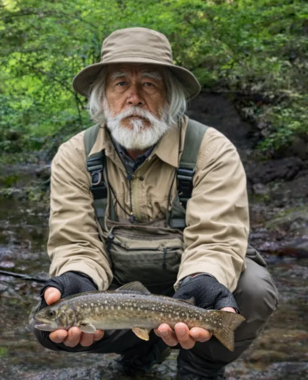 島々谷川でイワナの釣果を得た米田.webp