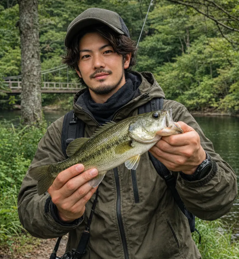 師田原ダムでブラックバスの釣果を得た澤田.webp