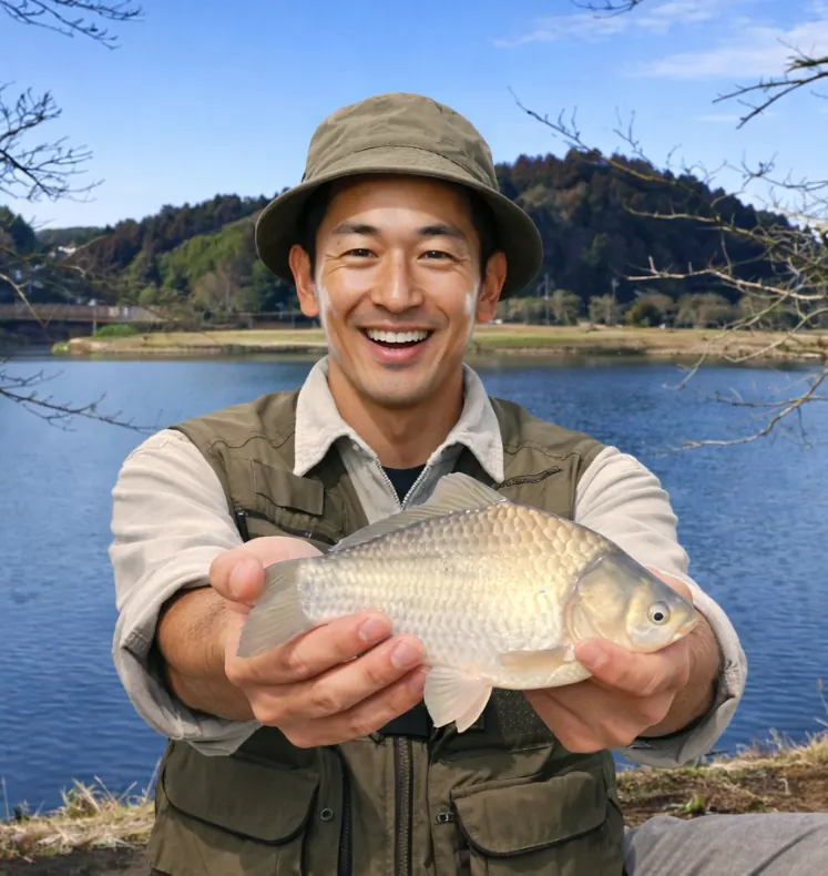 平筒沼でヘラブナの釣果を得た勝田.webp
