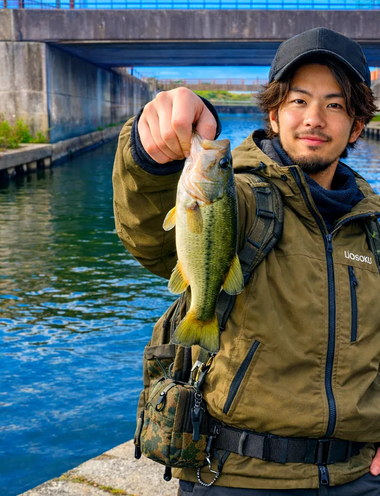 広口池でブラックバスの釣果を得た澤田.webp