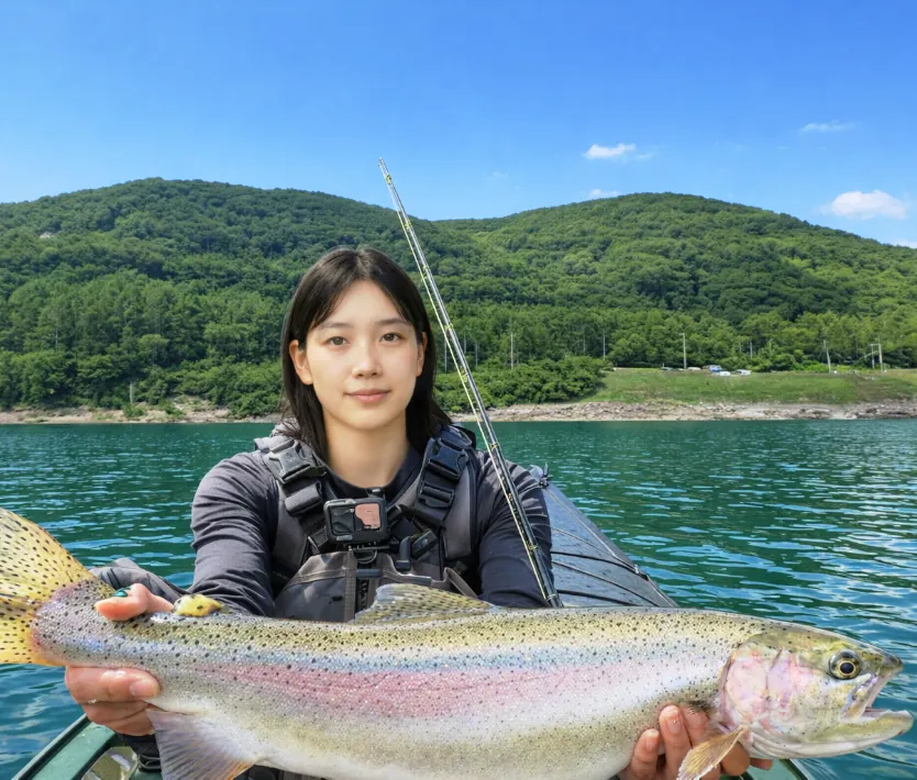 忠別湖でニジマスの釣果を得た森永.webp