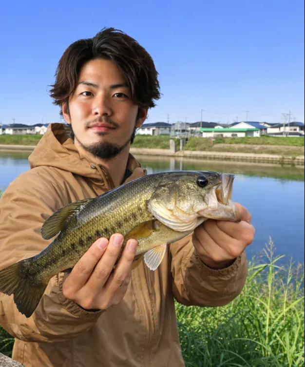 日光川でブラックバスの釣果を得た澤田.webp