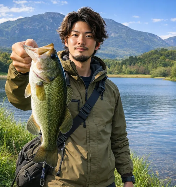 日野川ダムでブラックバスの釣果を得た澤田.webp