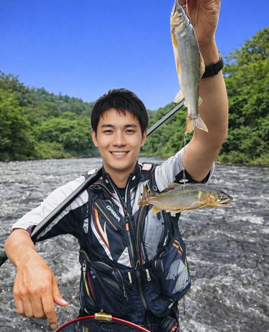 早口川でアユの釣果を得た新崎.webp