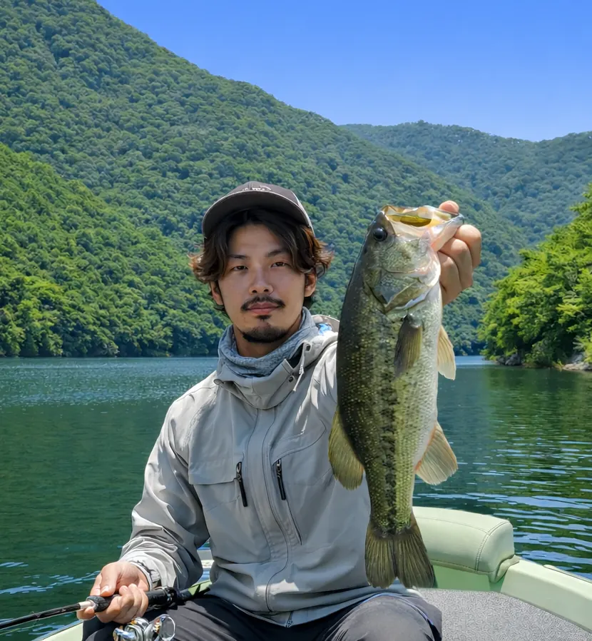 旭川ダムでブラックバスの釣果を得た澤田.webp
