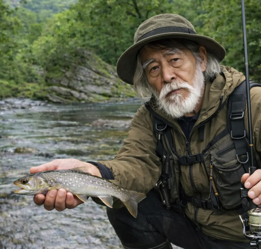 最上白川でイワナの釣果を得た米田.webp