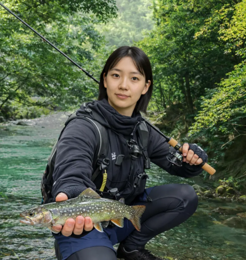 木ノ俣川でイワナの釣果を得た森永.webp
