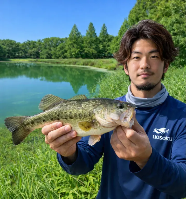 松伏総合公園でブラックバスの釣果を得た澤田.webp