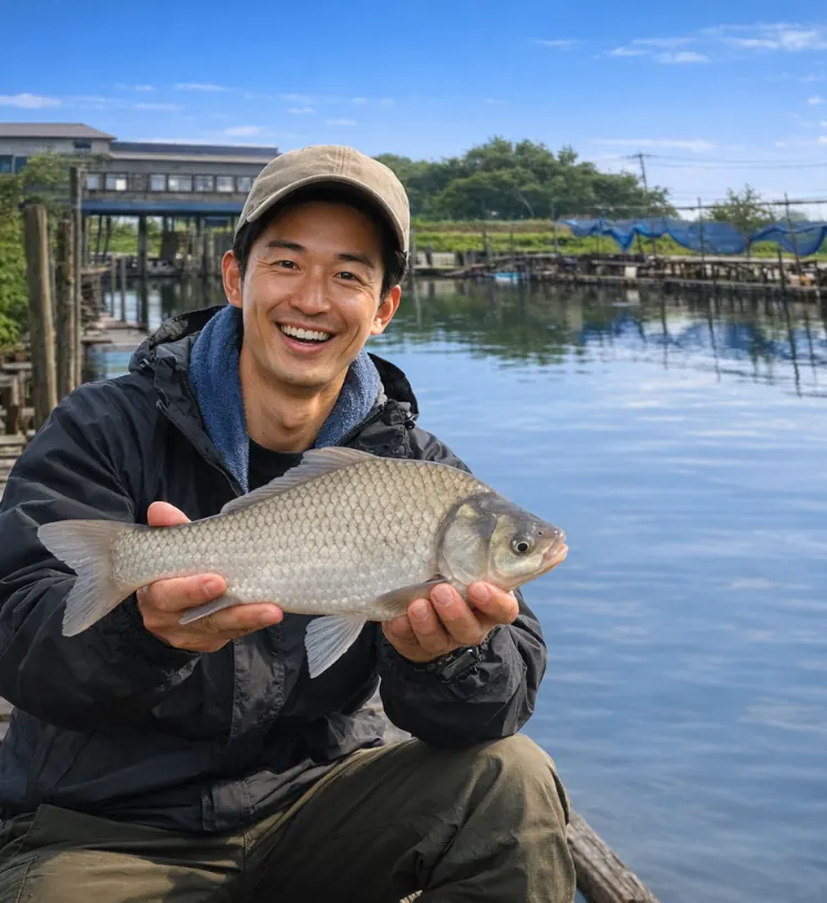 板倉のジャリ穴でヘラブナの釣果を得た勝田.webp