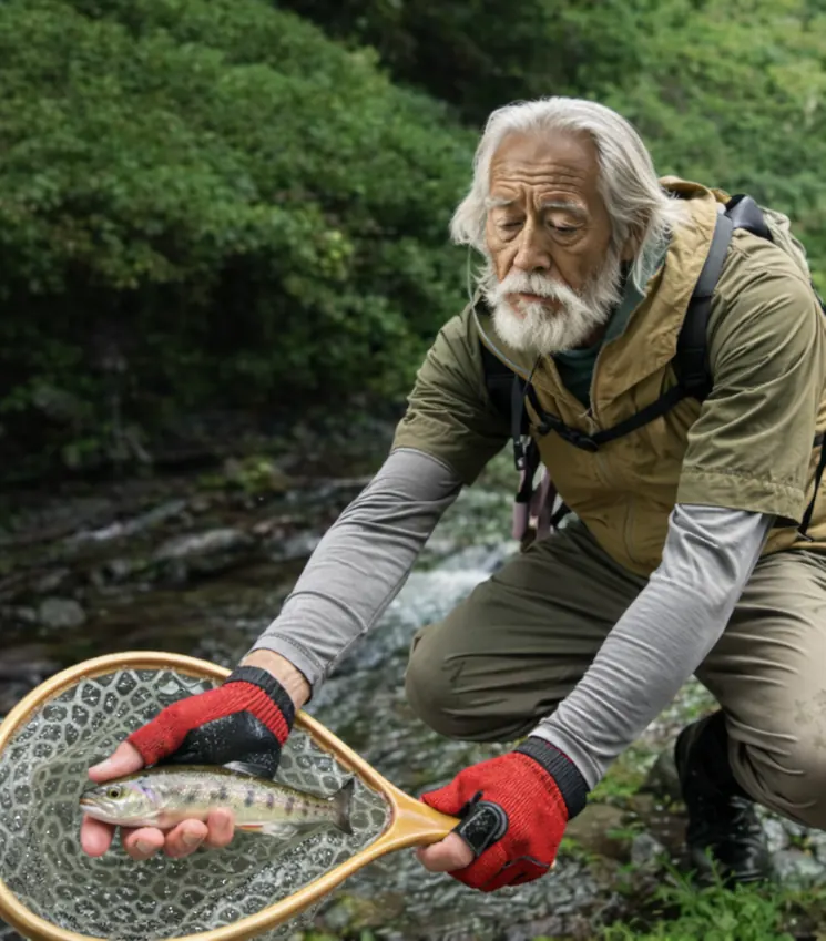 柄杓流川でヤマメの釣果を得た米田.webp