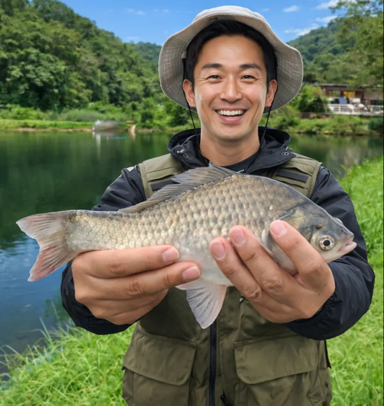栗谷沢ダムでヘラブナの釣果を得た勝田.webp