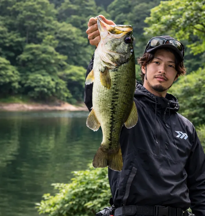 桑院溜池でブラックバスの釣果を得た澤田.webp