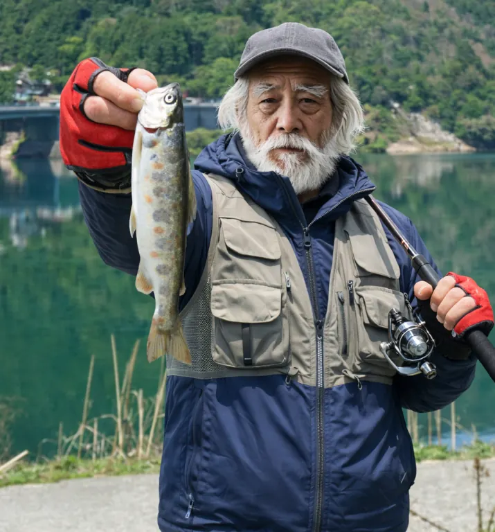 永源寺ダムでアマゴの釣果を得た米田.webp