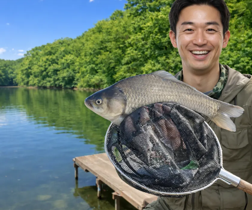 沼の辺池でヘラブナの釣果を得た勝田.webp